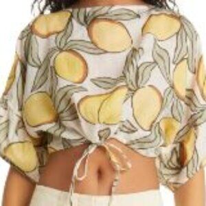 Rebecca Taylor Drawstring Crop Top - Lemons. Size L.